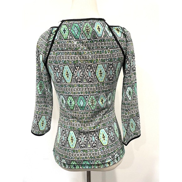 Joseph Ribkoff abstract stretch Double blouse top sequin Green pattern Y2K Sz 4 - Picture 5 of 7
